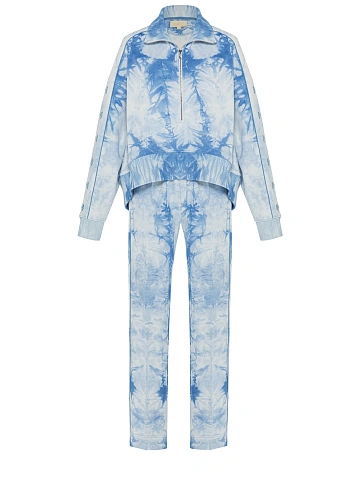 Голубой tie-dye костюм с укороченной толстовкой и вышивкой в виде васильков, 1