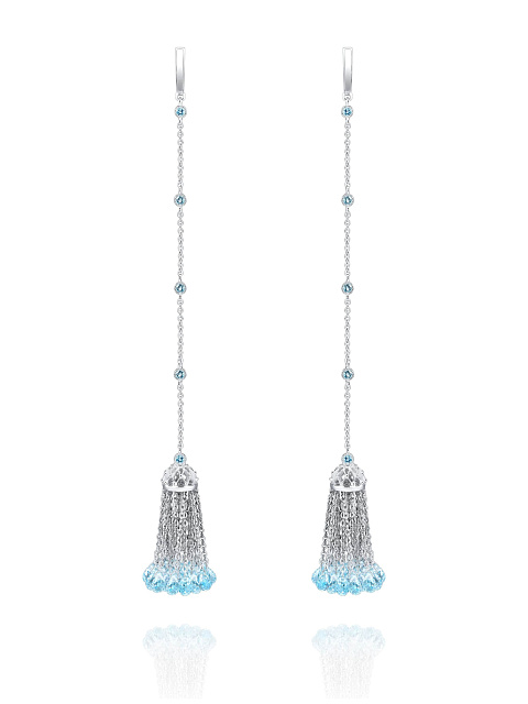 Серьги-кисти из белого золота с топазами Sky Blue, 1 Серьги-кисти из белого золота с топазами Sky Blue, 1