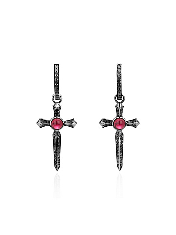 Серьги из черненого золота, гранатов и черных бриллиантов, 1
