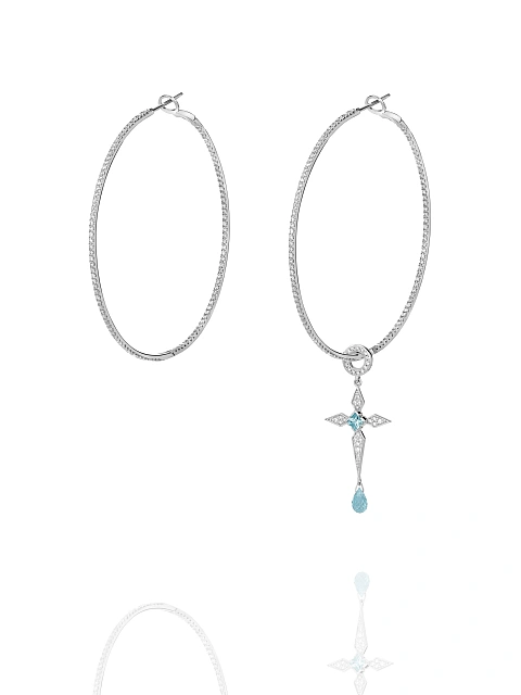 Подвеска-крест на хупсы из белого золота с топазом Sky Blue, 3 Подвеска-крест на хупсы из белого золота с топазом Sky Blue, 3