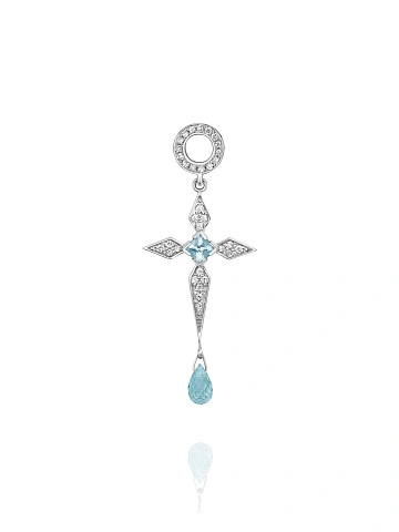 Подвеска-крест на хупсы из белого золота с топазом Sky Blue, 1