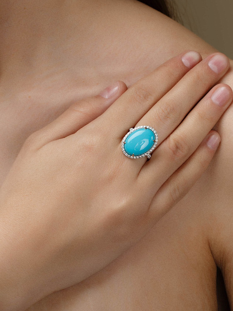 Кольцо из белого золота с бирюзой и бриллиантами, 2 Кольцо из белого золота с бирюзой и бриллиантами, 2