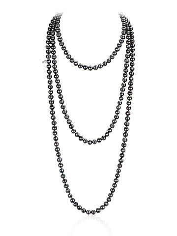 Колье из серебра с бусинами из черного жемчуга, 155 см, 1