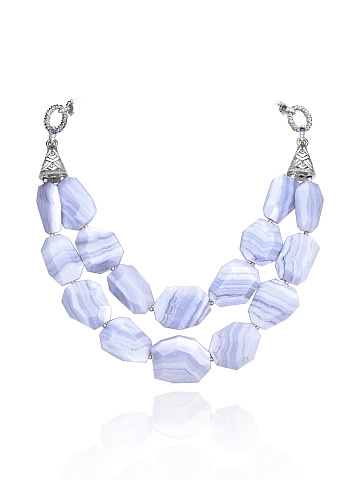 Серебряное колье с кружевным агатом, фианитами и аметистами, 1