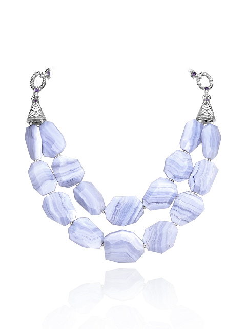 Серебряное колье с кружевным агатом, фианитами и аметистами, 1