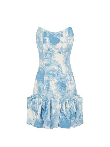 Голубое tie-dye платье-мини из денима, 1