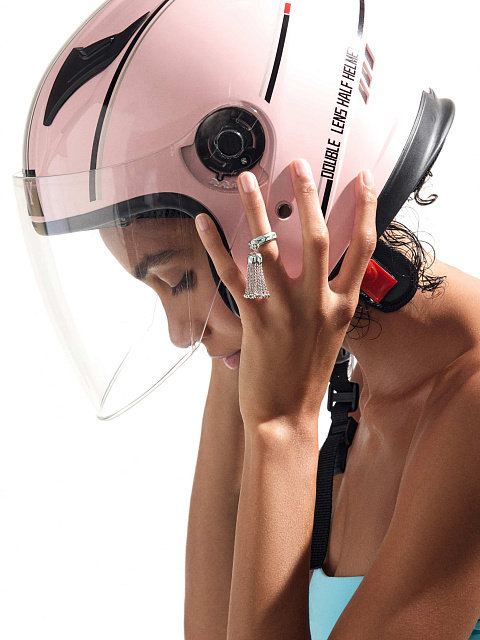 Кольцо-кисть из белого золота с эмалью цвета Параиба, 2