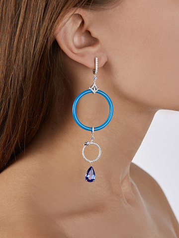 Серьги из белого золота с агатами, танзанитами и сапфирами, 2