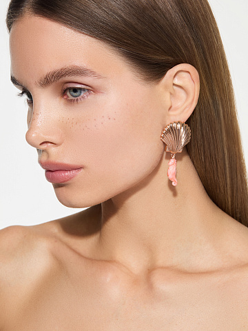 Серьги-ракушки из розового золота с кораллом, 2