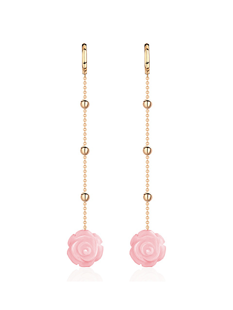Длинные серьги из розового золота с резной раковиной, 1 Длинные серьги из розового золота с резной раковиной, 1
