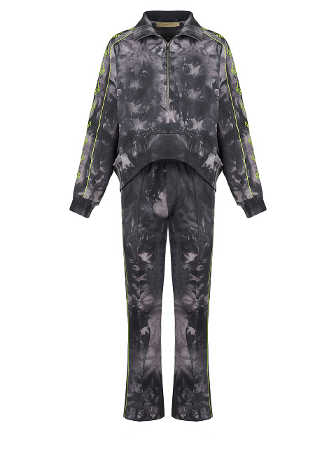 Серый tie-dye костюм с укороченной толстовкой и вышивкой в виде лилий, 1 Серый tie-dye костюм с укороченной толстовкой и вышивкой в виде лилий, 1