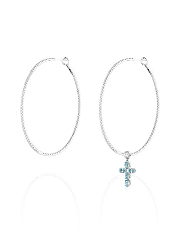 Подвеска-крест на хупсы из белого золота с бриллиантами и топазами Sky Blue, 2