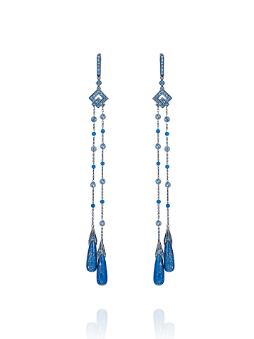 Серьги из черненого золота с лазуритами и топазами London Blue, 1