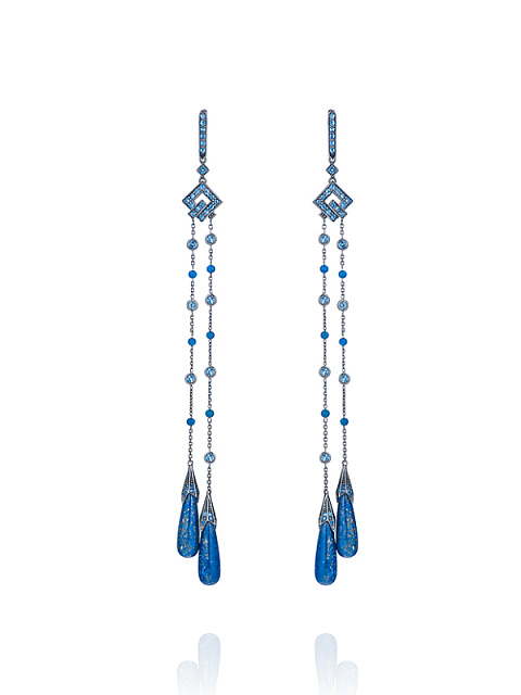 Серьги из черненого золота с лазуритами и топазами London Blue, 1