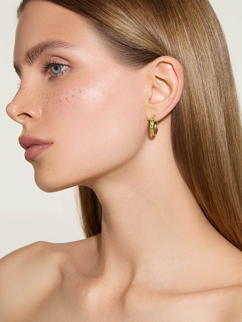 Маленькие хупсы из желтого золота с эмалью Lime Color, 2 Маленькие хупсы из желтого золота с эмалью Lime Color, 2