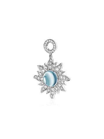Подвеска на хупсы из белого золота с бриллиантами и топазом Sky Blue, 1