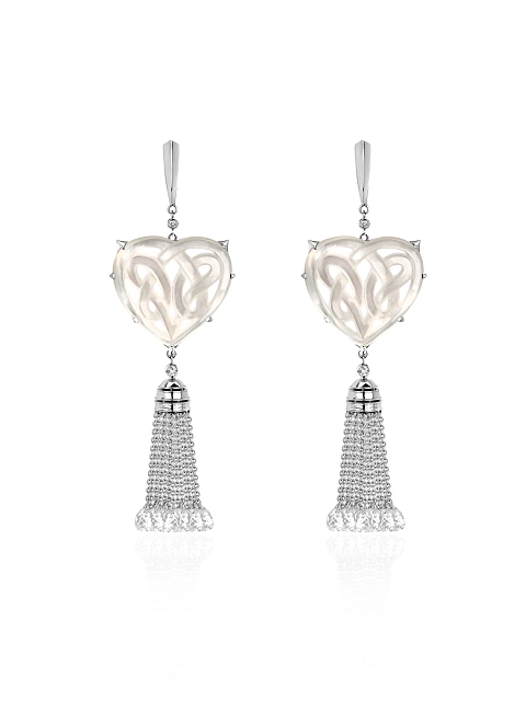 Серьги-кисти из белого золота с перламутром, 1 Серьги-кисти из белого золота с перламутром, 1