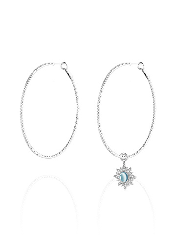 Подвеска на хупсы из белого золота с бриллиантами и топазом Sky Blue, 2