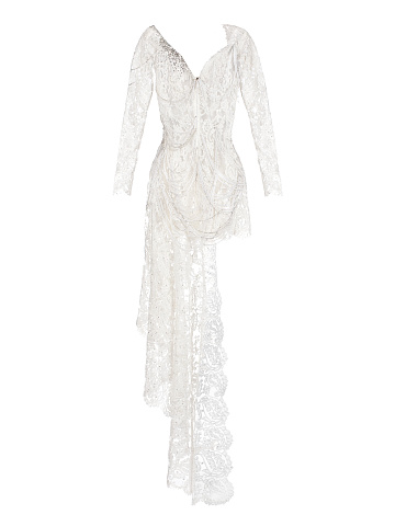 Белое платье из кружева со стразами и жемчугом, 2