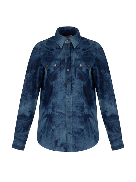 Синяя рубашка из денима с разводами в технике Tie-Dye, 1 Синяя рубашка из денима с разводами в технике Tie-Dye, 1