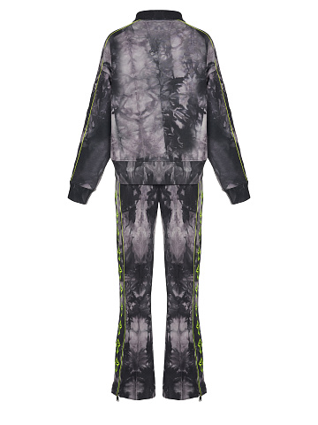 Серый tie-dye костюм с укороченной толстовкой и вышивкой в виде крестов, 2