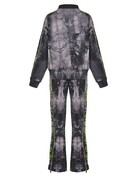 Серый tie-dye костюм с укороченной толстовкой и вышивкой в виде крестов, 2