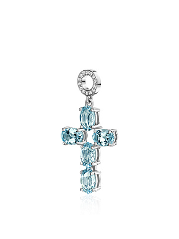 Подвеска-крест на хупсы из белого золота с бриллиантами и топазами Sky Blue, 1