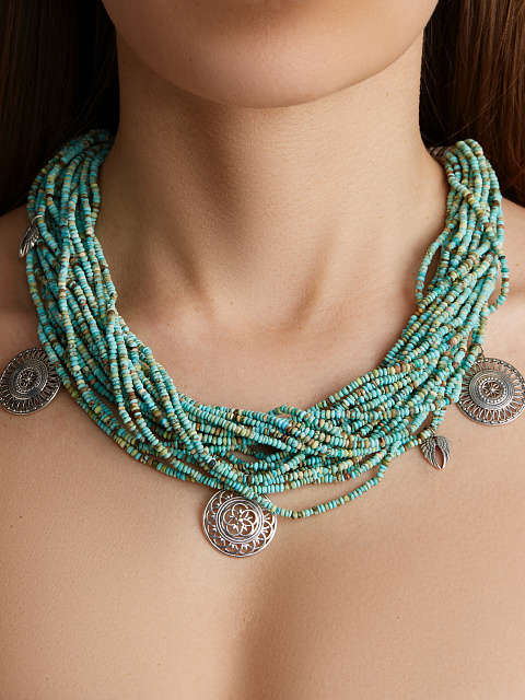 Колье с кулонами из серебра с бирюзой и фианитами, 2 Колье с кулонами из серебра с бирюзой и фианитами, 2