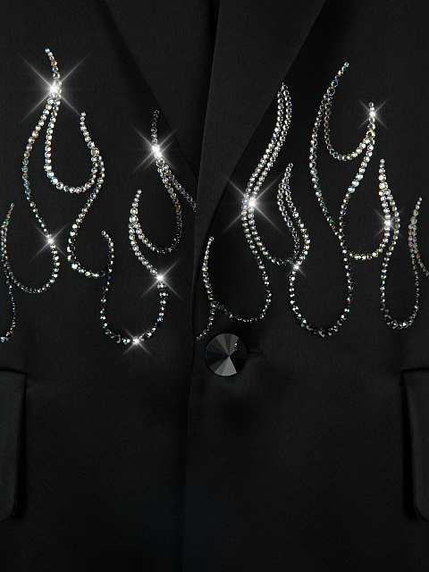 Черный шелковый костюм-двойка со стразами, 4 Черный шелковый костюм-двойка со стразами, 4