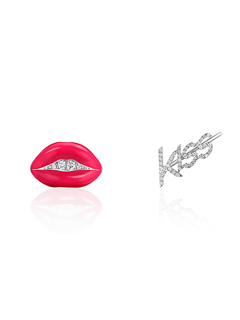 Пусеты "Kiss" из белого золота с эмалью, 1 Пусеты "Kiss" из белого золота с эмалью, 1