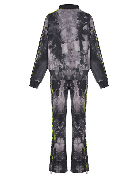 Серый tie-dye костюм с укороченной толстовкой и вышивкой YD, 2 Серый tie-dye костюм с укороченной толстовкой и вышивкой YD, 2