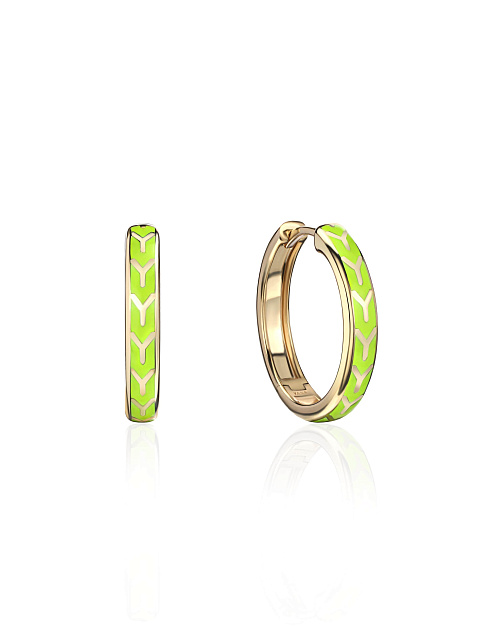 Маленькие хупсы из желтого золота с эмалью Lime Color, 1 Маленькие хупсы из желтого золота с эмалью Lime Color, 1