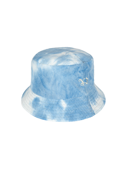Голубая tie-dye панама из вельвета с бежевой вышивкой, 1 Голубая tie-dye панама из вельвета с бежевой вышивкой, 1