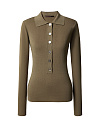 Лонгслив вязанный цвета хаки, длинные рукава, воротник, планка Лонгслив вязанный цвета хаки, длинные рукава, воротник, планка