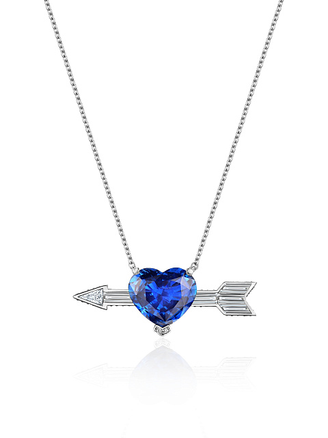 Колье из белого золота с сапфиром Royal Blue в огранке «сердце», 1 Колье из белого золота с сапфиром Royal Blue в огранке «сердце», 1