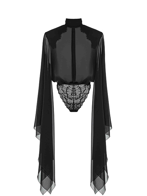 Черная блуза-боди из шифона с кружевом, 1 Черная блуза-боди из шифона с кружевом, 1