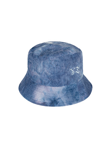 Синяя tie-dye панама из вельвета с голубой вышивкой, 1