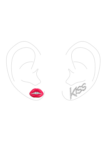 Пусеты "Kiss" из белого золота с эмалью, 4 Пусеты "Kiss" из белого золота с эмалью, 4