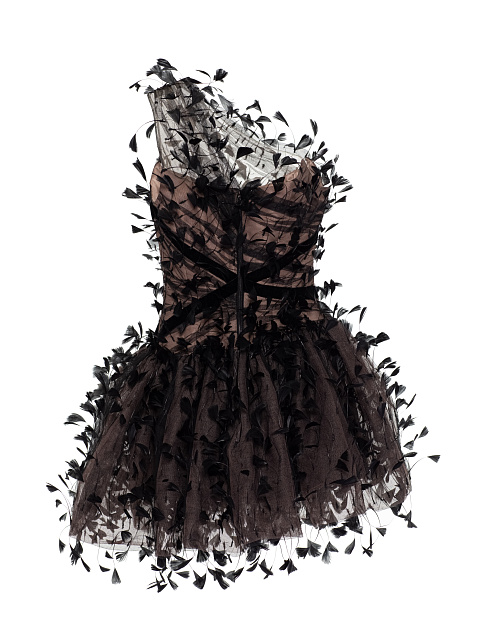 Черное платье-мини из сетки с перьями, 3 Черное платье-мини из сетки с перьями, 3