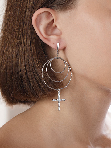 Хупсы из серебра с фианитами, 2