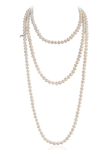 Колье из серебра с бусинами из белого жемчуга, 150 см, 1