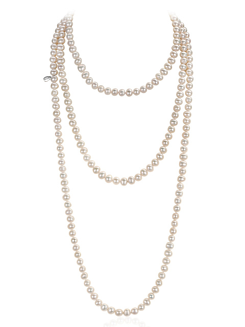 Колье из серебра с бусинами из белого жемчуга, 150 см, 1