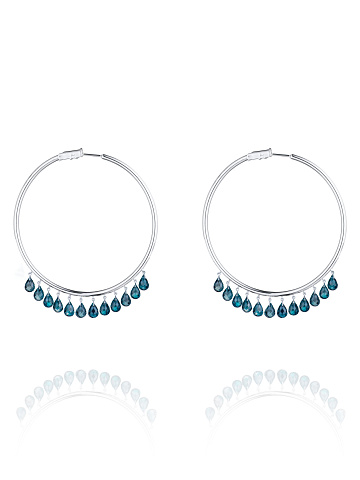 Хупсы из белого золота с топазами London Blue, 1