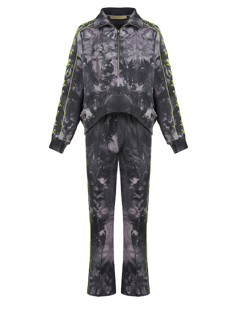 Серый tie-dye костюм с укороченной толстовкой и вышивкой YD, 1 Серый tie-dye костюм с укороченной толстовкой и вышивкой YD, 1
