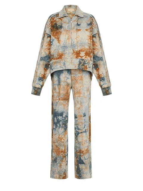 Голубой tie-dye костюм с укороченной толстовкой и вышивкой в виде васильков, 1 Голубой tie-dye костюм с укороченной толстовкой и вышивкой в виде васильков, 1