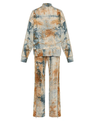 Голубой tie-dye костюм с укороченной толстовкой и бежевой вышивкой в виде васильков, 2