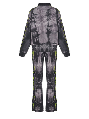 Серый tie-dye костюм с укороченной толстовкой и вышивкой в виде лилий, 2