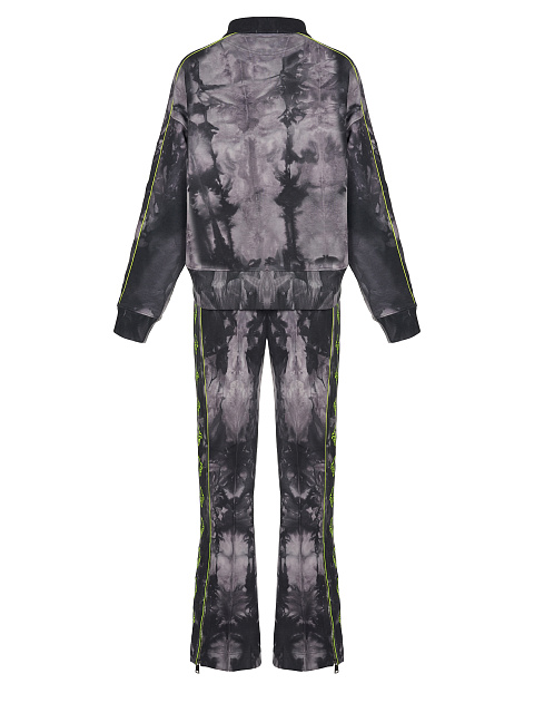 Серый tie-dye костюм с укороченной толстовкой и вышивкой в виде лилий, 2 Серый tie-dye костюм с укороченной толстовкой и вышивкой в виде лилий, 2