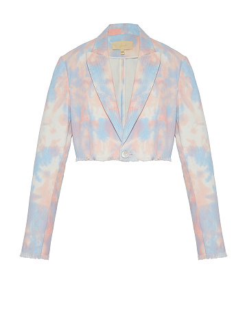 Укороченный розовый tie-dye жакет из денима, 1