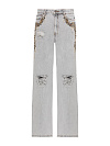 Джинсы из хлопка широкие, серо-голубого цвета YANA Jeans, с декоративной вышивкой на карманах Джинсы из хлопка широкие, серо-голубого цвета YANA Jeans, с декоративной вышивкой на карманах
